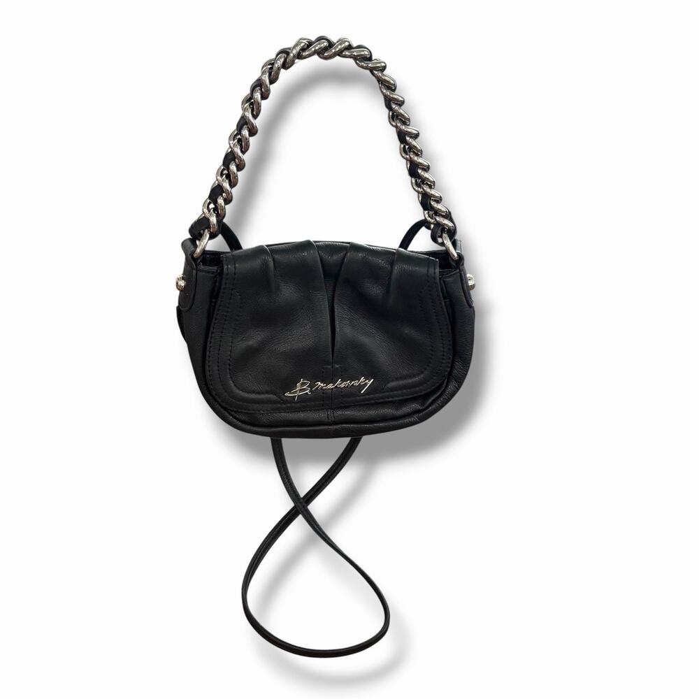 B Makowsky Black Leather Chain Strap Purse Small